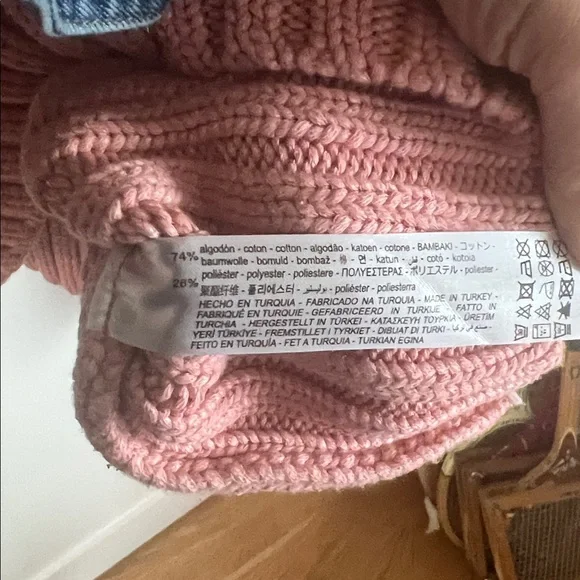 🪅Zara Pink Cable Knit Cotton Oversize Crewneck Sweater Small - Picture 8 of 9